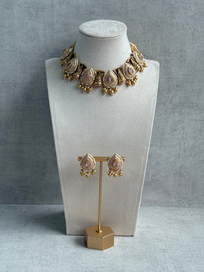 Ayura Designs Aaira Set with Necklace & Studs – Blush Pink Meenakari with Rose Pink Centre & Pearl Detailing