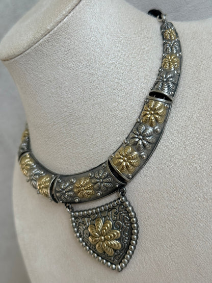 Ayura Designs Andaaz Set with Earrings – Dual Tone Oxidised Floral Necklace Set