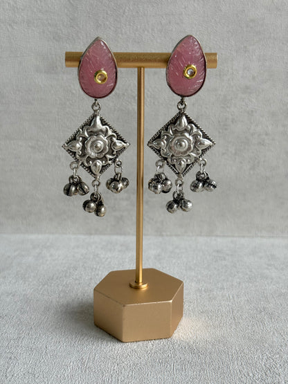 Ayura Designs Jiyana Collar Necklace Set – Blush Pink & Aqua Green Carved Teardrop Stones & Oxidised Silver Finish