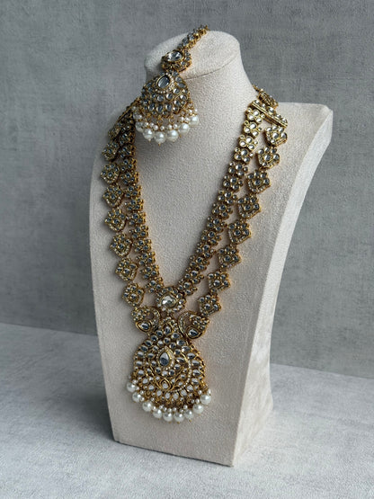 Ayura Designs Javeria Set with Earrings & Tikka – Ivory Pearls, Mirror Kundan & Gold Finish