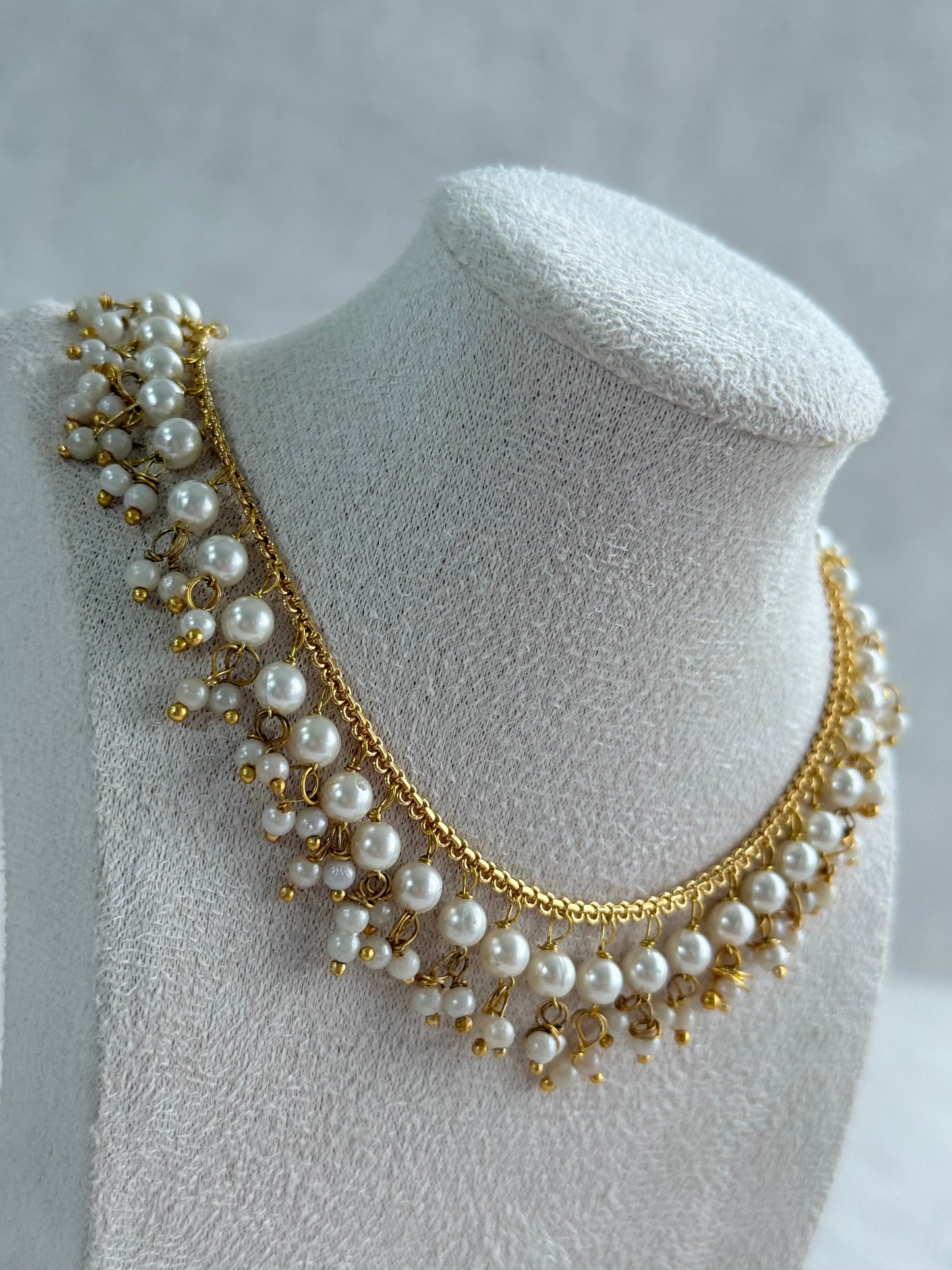 Ayura Designs Tarz Necklace Set with Earrings – Gold Pearl Layered Fringe Design with Pearl Drops