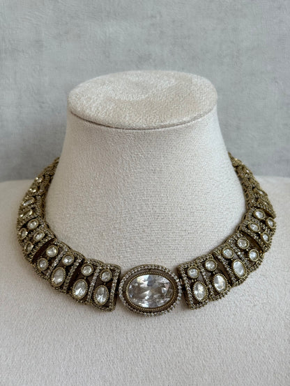 Ayura Designs Sadie Necklace Set with Earrings – Moissanite Style Stones & Crystal Halo Detailing