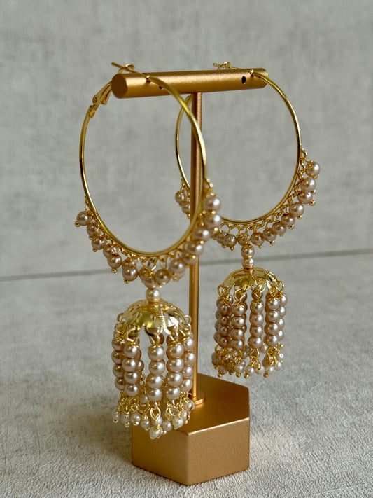 Ayura Designs Nimya Balis – Pearl Hoop Earrings with Dome Jhumki Drops