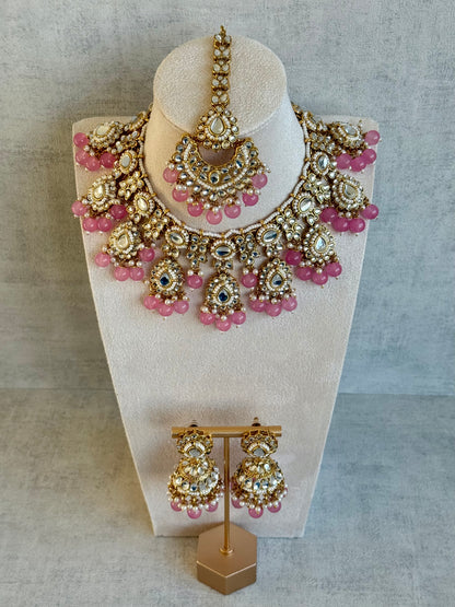Ayura Designs Iyla Set with Necklace, Earrings & Tikka – Kundan Detailing, Ivory Pearl Drops & Soft Pink Beads