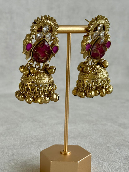 Ayura Designs Avleen Earrings – Berry Pink Marble with Antique Gold Finish & Kundan Detailing