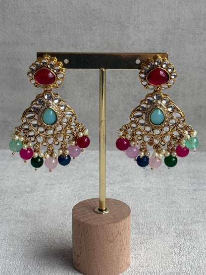 Ayura Designs Javeria Set with Earrings & Tikka – Multicolour Beads, Mirror Kundan & Gold Finish