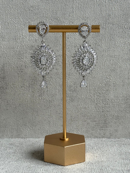 Ayura Designs Bella Set – Silver Necklace & Earrings with Teardrop Moissanite Stones & Radiant Halo Design