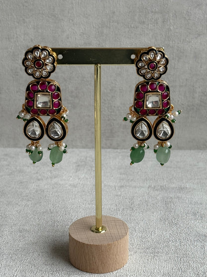 Ayura Designs Salma Set – Necklace, Earrings & Tikka with Mirror-Cut Kundan, Pink & Mint Beads, Emerald Green Meenakari & Gold Finish