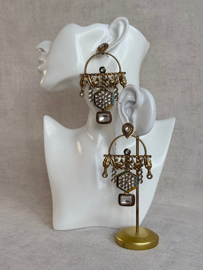 Ayura Designs Irene Earrings – Multicolour Kundan, Meenakari & Crystal Peacock Chandeliers in Gold