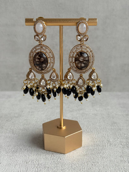 Ayura Designs Poppy Choker Set with Statement Earrings – Smoky Stone Centre with Pastel Beads, Pearls and Black Drops