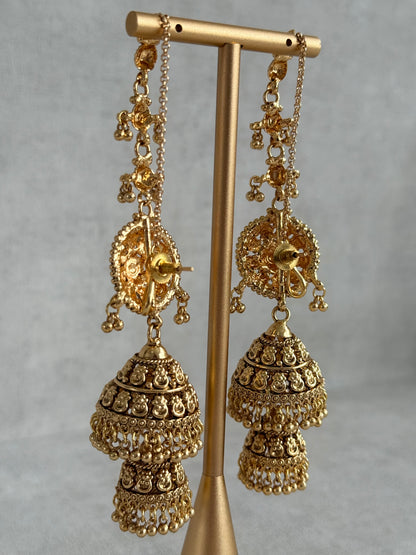 Ayura Designs Chhavi Sahare Jhumkis – Antique Gold Finish with Double Dome Design