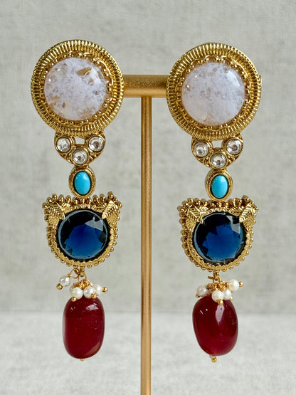 Ayura Designs Dahlia Choker Set with Earrings – Multicolour Stones, Crystal Detailing & Ruby Red Drops