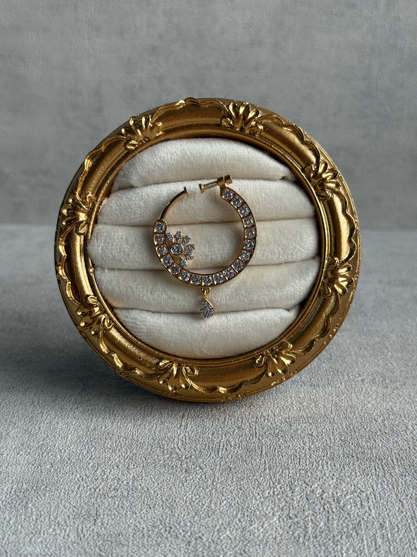 Ayura Designs Adaa Nose Ring – Crystal-Studded Adjustable Ring with Floral Accent