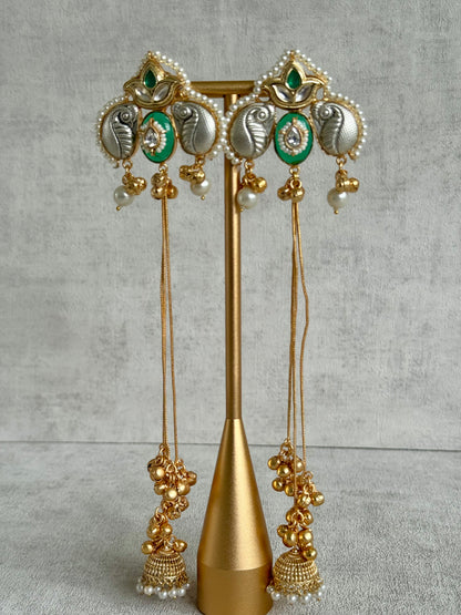 Ayura Designs Sozni Kashmiri Earrings – Meenakari with Emerald Green & Diamond-Cut Detailing