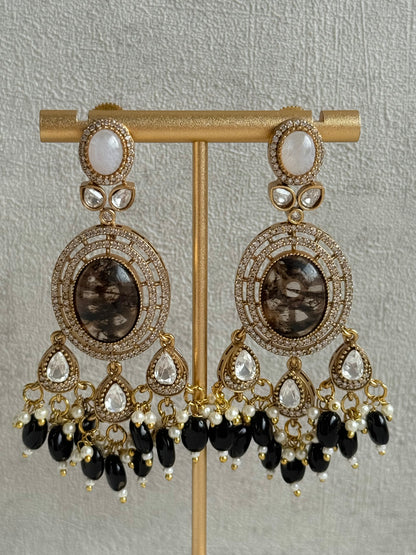 Ayura Designs Poppy Choker Set with Statement Earrings – Smoky Stone Centre with Pastel Beads, Pearls and Black Drops