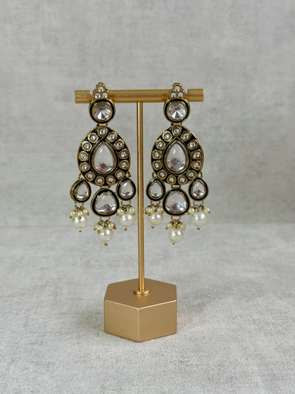 Ayura Designs Kalika Set with Necklace, Earrings, Tikka & Ring – Polki-Style Stones with Antique Green Enamel Detailing & Pearl Drops