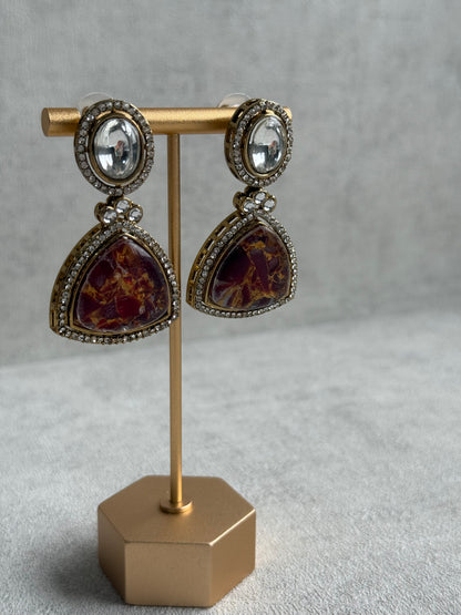 Ayura Designs Florence Earrings – mirror cut studs with Burnt Crimson Marble Resin & Crystal Borders