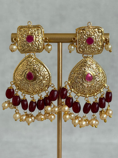 Ayura Designs Chetna Choker Set with Earrings & Tikka – Maroon Beads, Cream Pearl Drops with Pipal Patti Detailing