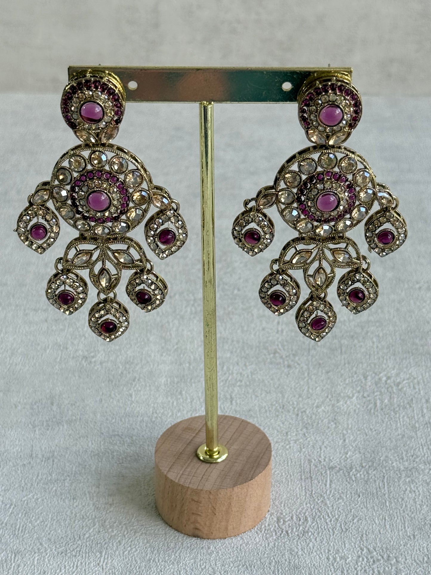Ayura Designs Vanika Earrings – Mauve Purple & Champagne Crystal Gold Finish