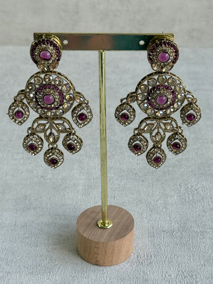 Ayura Designs Vanika Earrings – Mauve Purple & Champagne Crystal Gold Finish