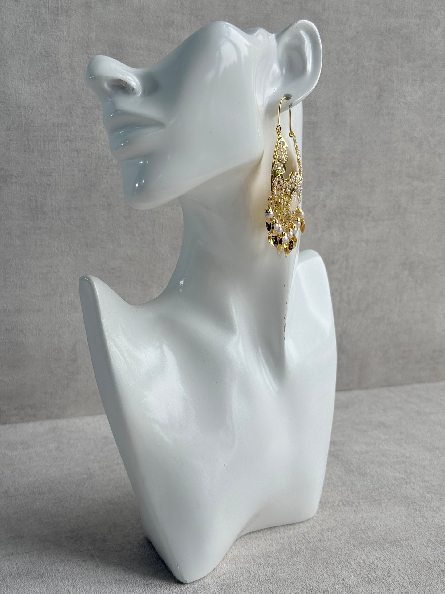 Ayura Designs Nimrat Balis – Ivory Pearls with Pippal Patti & Gold Finish