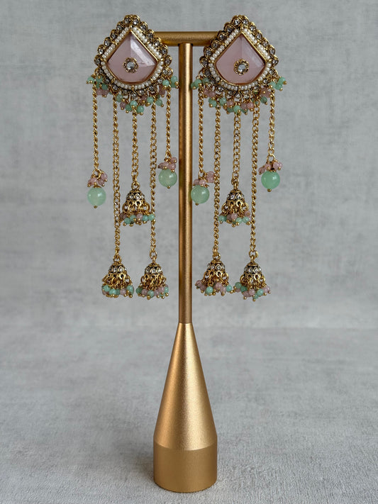 Ayura Designs Tanika Earrings – Blush Pink & Mint Green Duster Earrings with Jhumki Drops