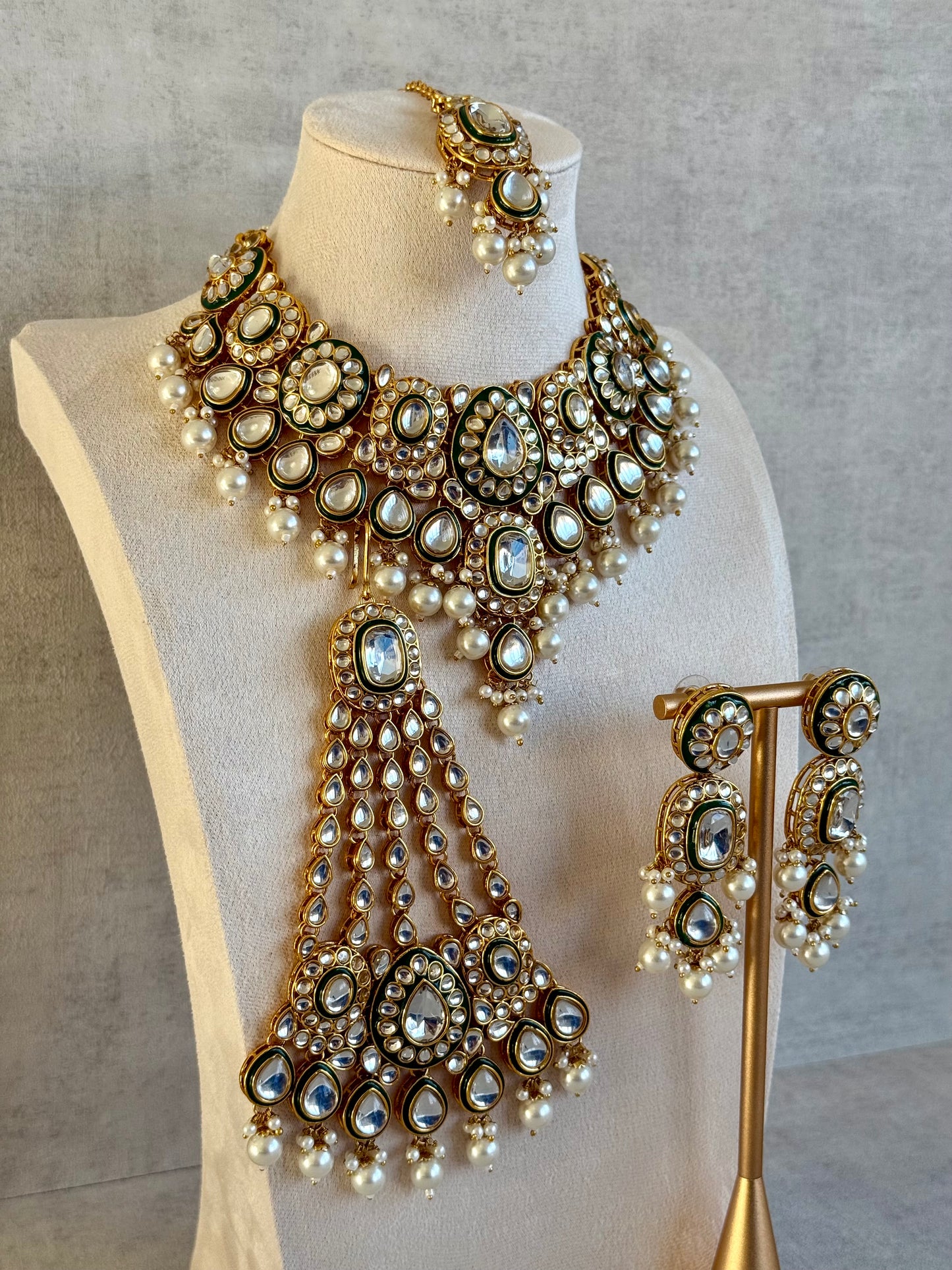 Ayura Designs Jashan Set with Necklace, Earrings, Tikka & Passa – Kundan Detailing, Ivory Pearl Drops