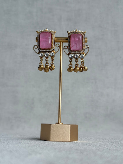 Ayura Designs Aleena Earrings – Blush Pink Stone Stud Earrings with Pearls & Ghungroo Detailing