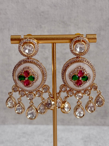 Ayura Designs Wisah Set – Necklace & Earrings with Mirror-Cut Stones, Fuchsia, Emerald & Mother-of-Pearl Detailing