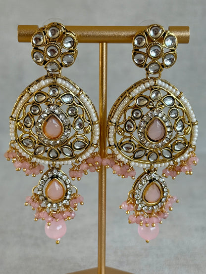 Ayura Designs Zarmeen Choker Set with Earrings & Tikka – Mirror-Cut Stones, Antique Gold Finish and Blush Pink Beads