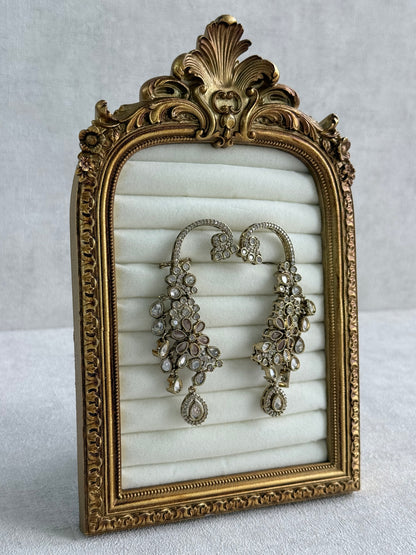 Ayura Designs Aksara Kaanphool Earrings – Blush Pink Stones, Kundan, Crystals & Antique Gold Finish