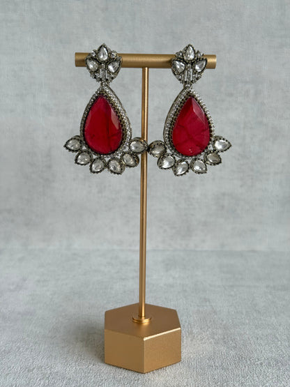 Ayura Designs Ziva Choker Set with Earrings – Ruby Red Teardrop Stone with Moissanite Style Detailing