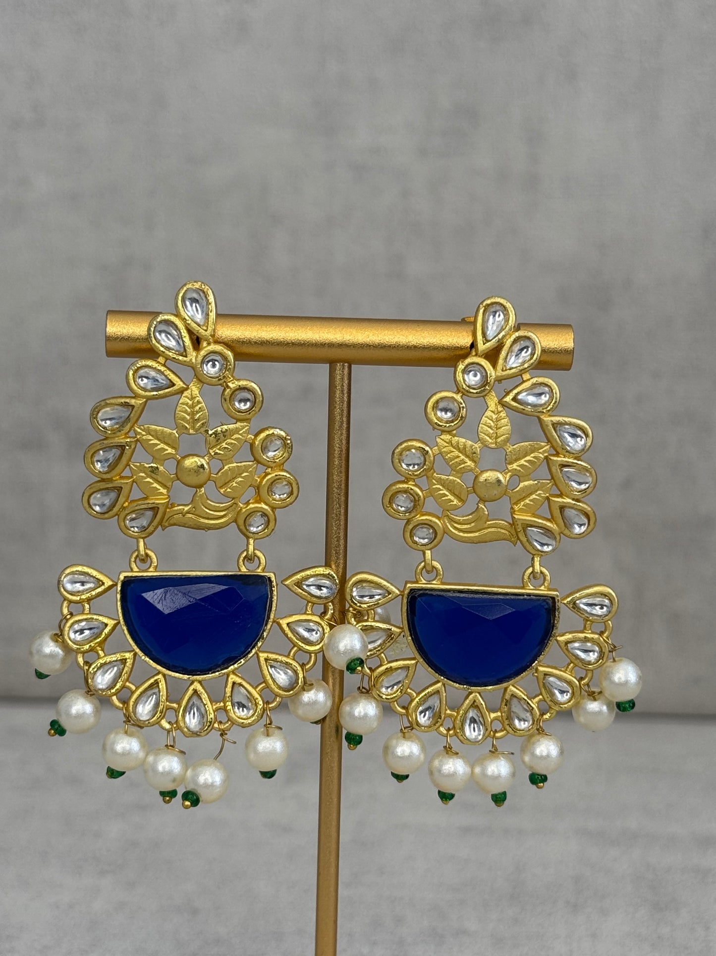 Ayura Designs Vaanya Earrings – Navy Blue Kundan & Pearl Earrings