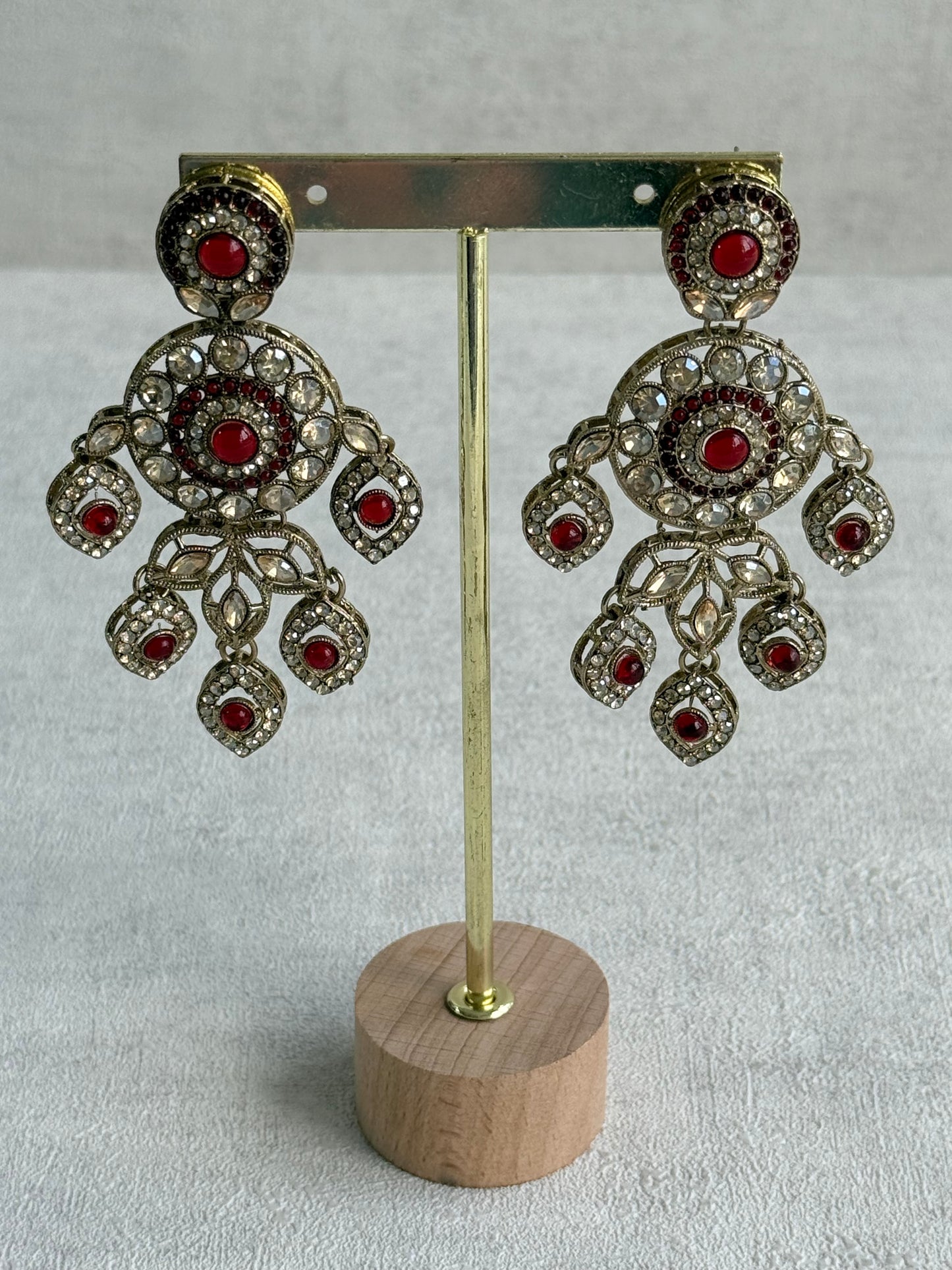 Ayura Designs Vanika Earrings – Ruby Red & Champagne Crystal Gold Finish