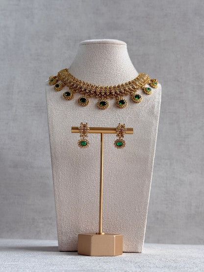 Ayura Designs Elisha Necklace Set with Earrings – Emerald Green & Crystal Stone Detailing