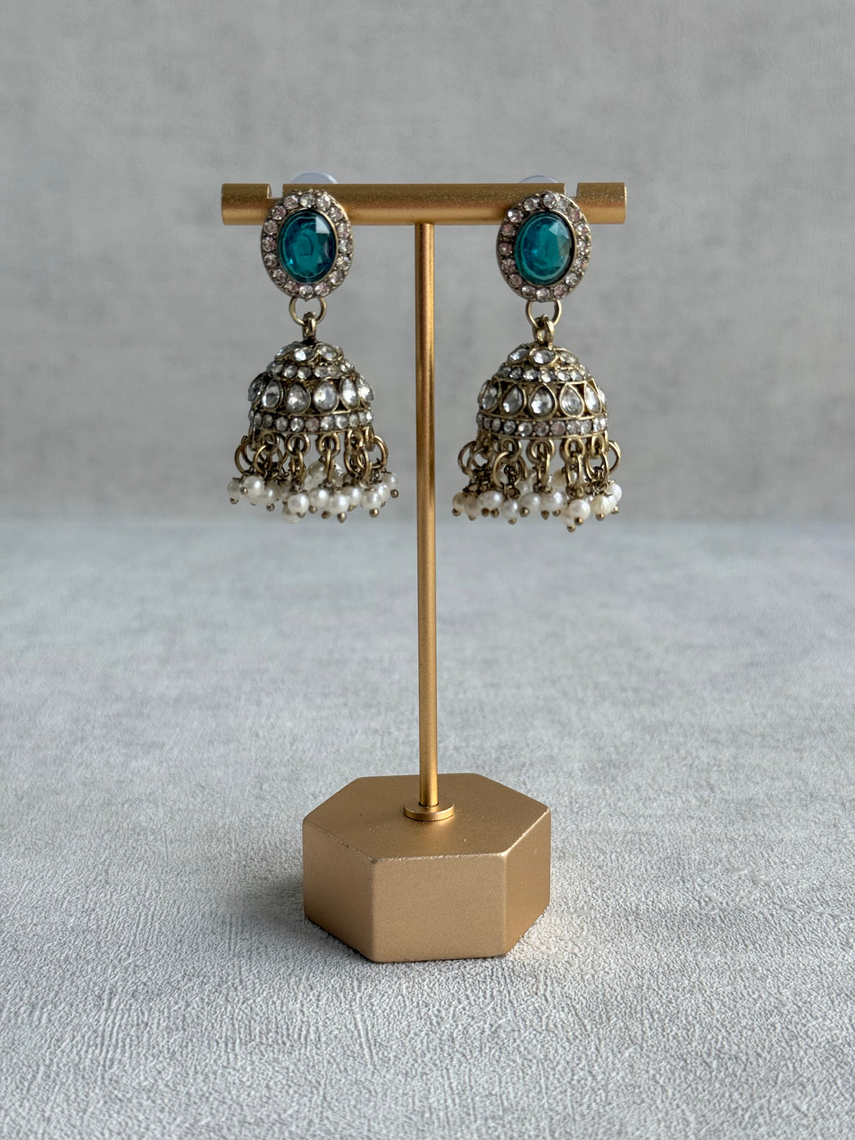Ayura Designs Eira Necklace Set with Earrings & Tikka – Teal & Crystal Stones with Antique Gold Finish