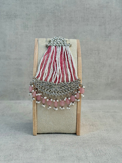 Ayura Designs Ash Jhoomar Passa – Blush Pink Beads with Mirror Cut Stones & Silver Finish