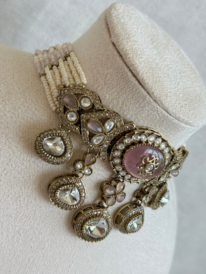 Ayura Designs Myra Choker Set with Earrings & Tikka – Blush Pink Kundan & Pearl Detailing
