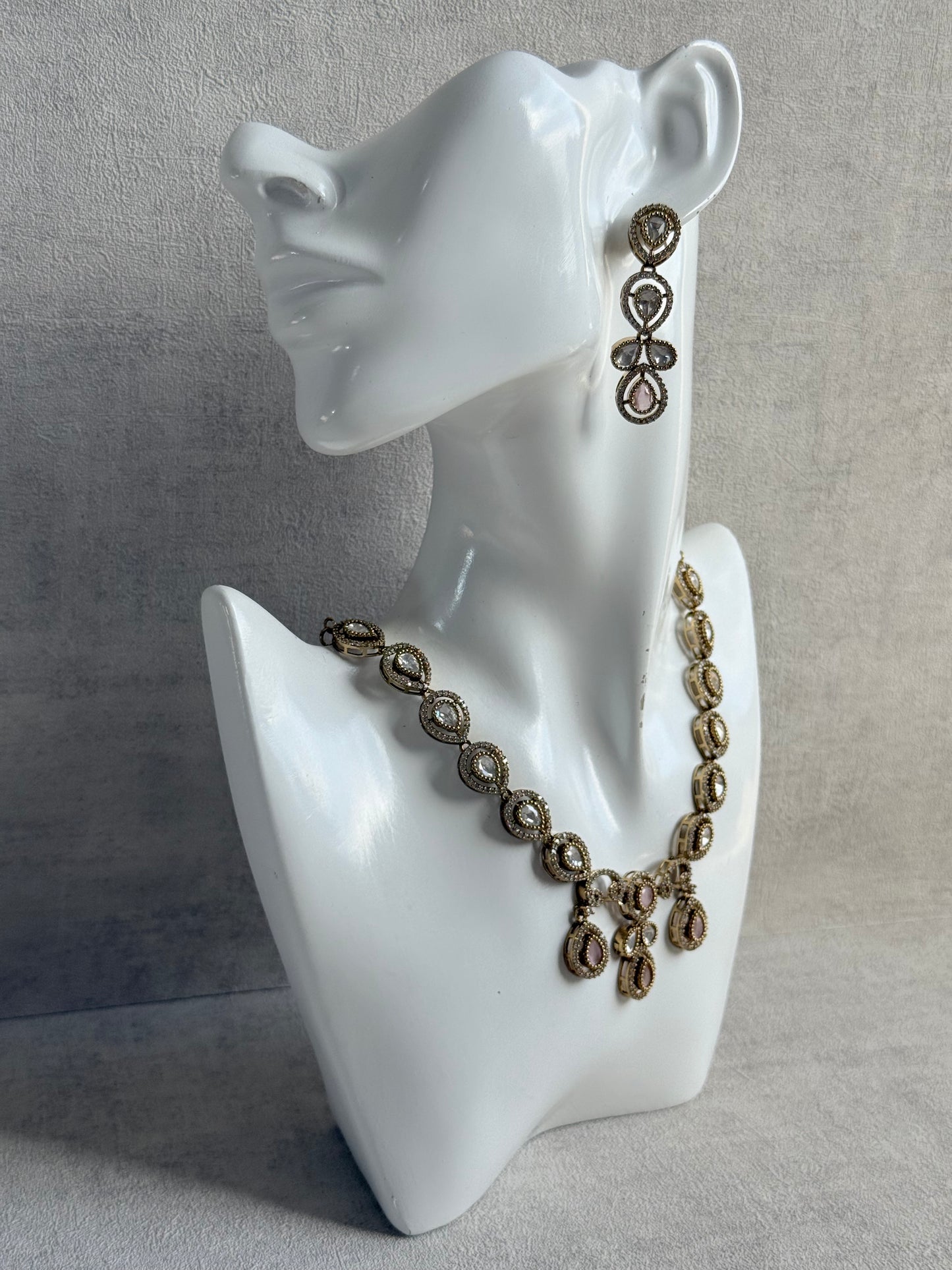 Ayura Designs Bianca Necklace Set with Earrings – Kundan, Blush Pink Stones, Crystals & Gold Finish