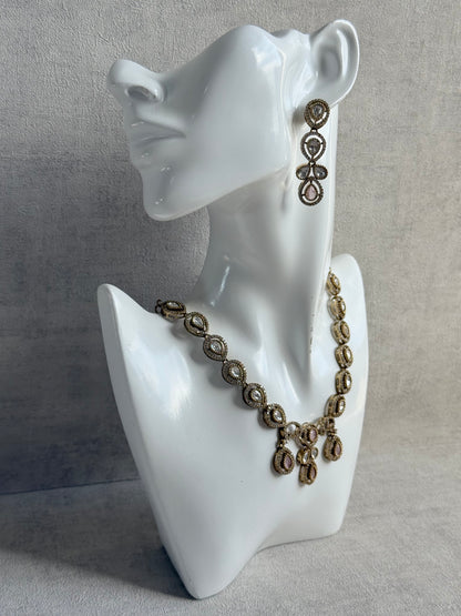 Ayura Designs Bianca Necklace Set with Earrings – Kundan, Blush Pink Stones, Crystals & Gold Finish