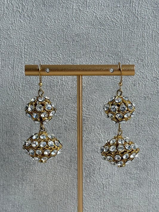 Ayura Designs Anisa Jhumkis – Double Dome Jhumkis with Mirror-Cut Stones & Antique Gold Finish