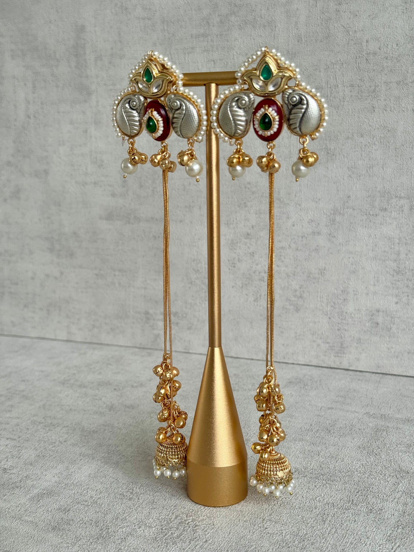 Ayura Designs Sozni Kashmiri Earrings – Meenakari with Ruby Red & Emerald Detailing