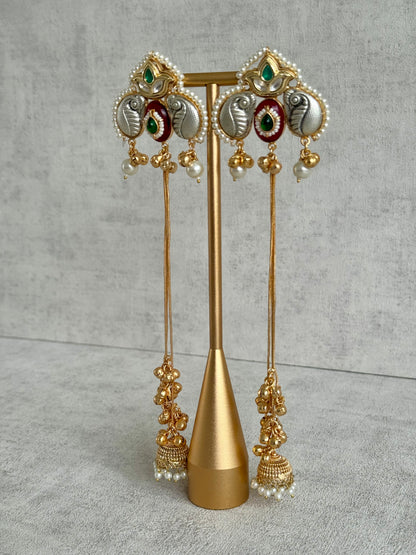 Ayura Designs Sozni Kashmiri Earrings – Meenakari with Ruby Red & Emerald Detailing