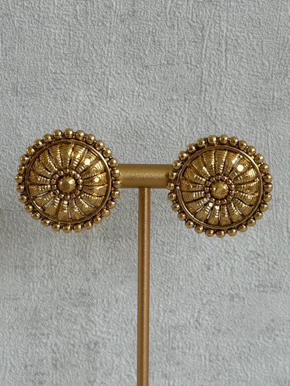 Ayura Designs Tavnoor Choker Set with Stud Earrings – Antique Gold Statement Choker with Traditional Bead Detailing