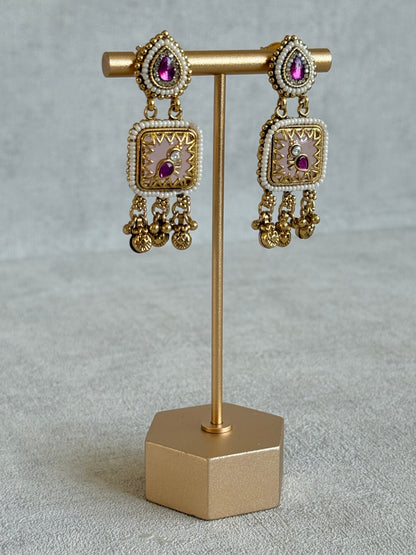 Ayura Designs Inira Drop Earrings – Blush Pink Enamel Bird Earrings with Rani Pink Kundan & Ghungroo Drops