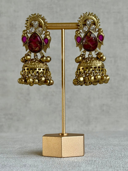 Ayura Designs Avleen Earrings – Berry Pink Marble with Antique Gold Finish & Kundan Detailing