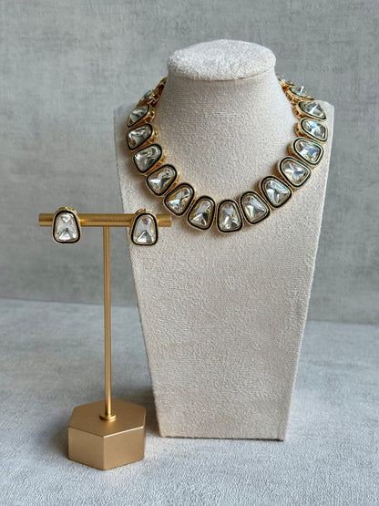 Ayura Designs Luna Set with Stud Earrings – Kundan-Style Mirror-Cut Stones & Antique Gold Finish