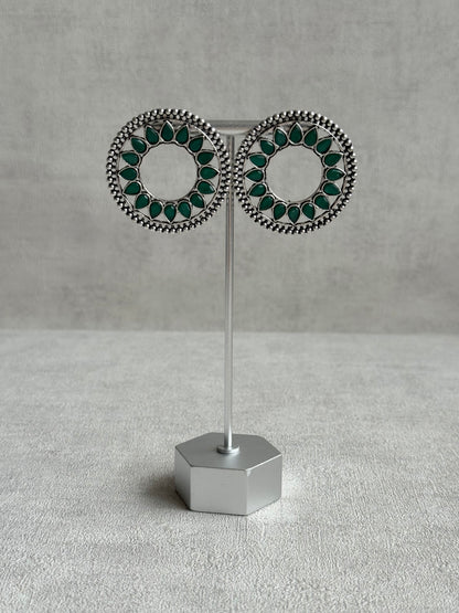 Ayura Designs Kesar Studs – Statement Oxidised Stud Earrings with Emerald Green Stones
