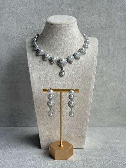 Ayura Designs Juliette Set with Necklace & Drop Earrings – Silver Crystal & Pearl Statement Set
