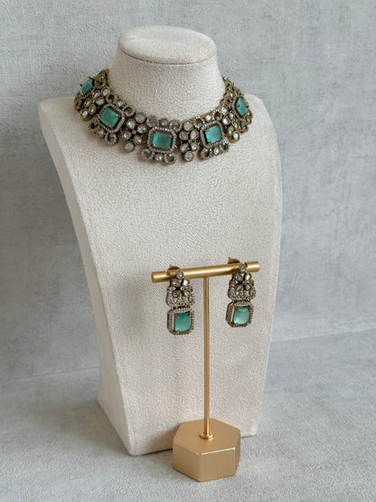 Ayura Designs Celine Necklace Set with Earrings – Moissanite Mint Green Statement Set